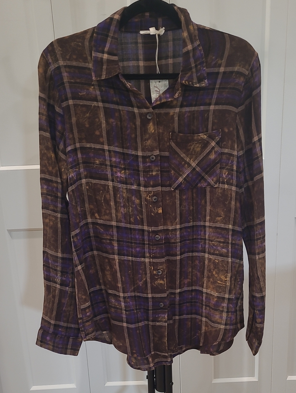 Mystree Brown and Purple Plaid Button-Down Shirt NWT